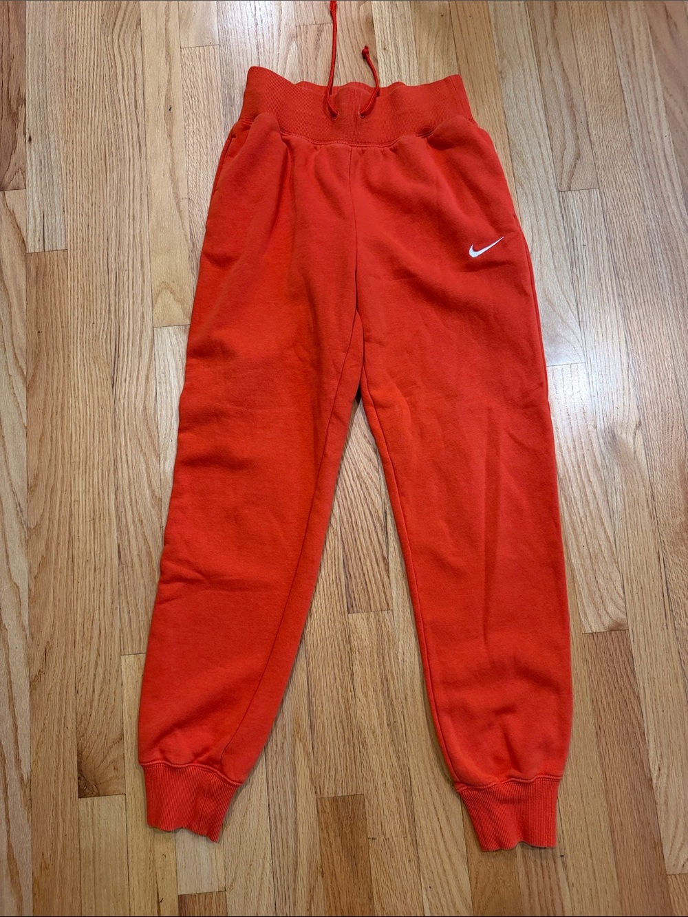 Nike Orange Fleece Joggers with White Swoosh
